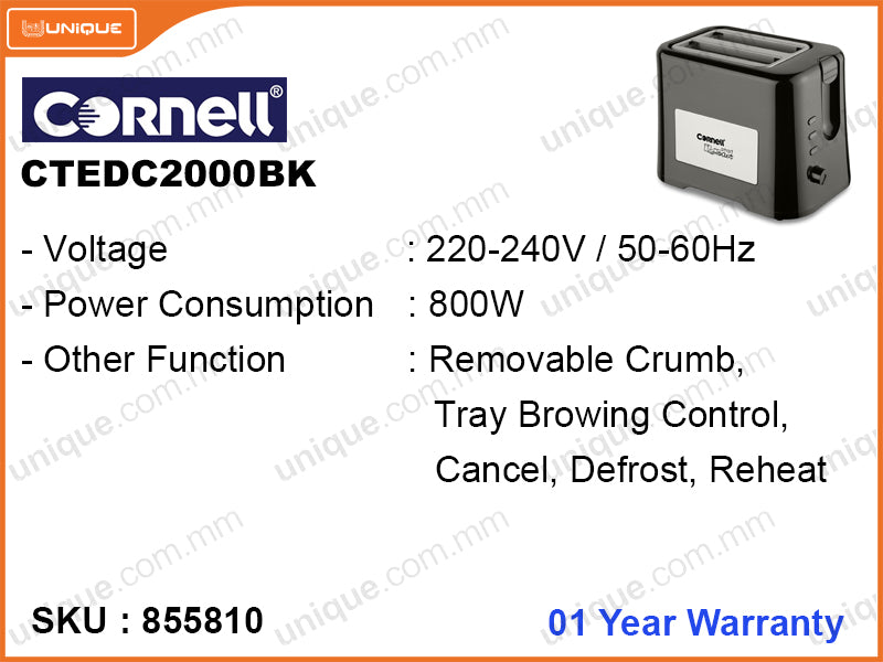 Cornell CTEDC2000BK 800W Pop Up Toaster