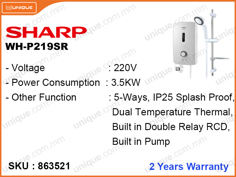 SHARP WH-P219SR Built-In Pump, 3800W, Instant Water Heater
