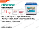 Hisense WSRB1101W Semi Auto, 11kg Washing Machine