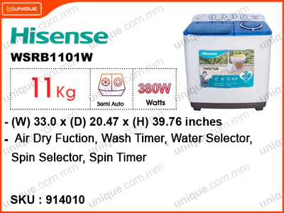 Hisense WSRB1101W Semi Auto, 11kg Washing Machine