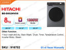 HITACHI BD-D802HVOS Front Load, 8kg Wash & 5kg Dry Washing Machine