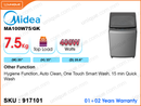 Midea MA100W75/GK Fully Auto, 7.5kg Washing Machine
