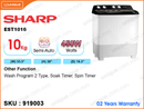 SHARP ES-T1016 Semi Auto, 10kg Washing Machine