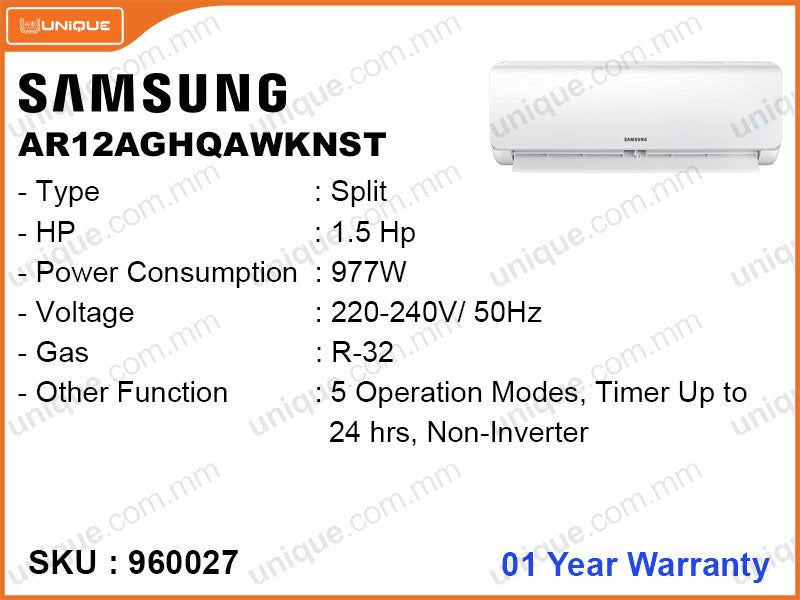 SAMSUNG AR12AGHQAWKNST Split, 1.5Hp, Non Inverter Air Conditioner