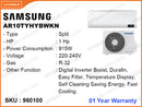 SAMSUNG AR10TYHYBWKN Split 1hp Inverter AirConditioner