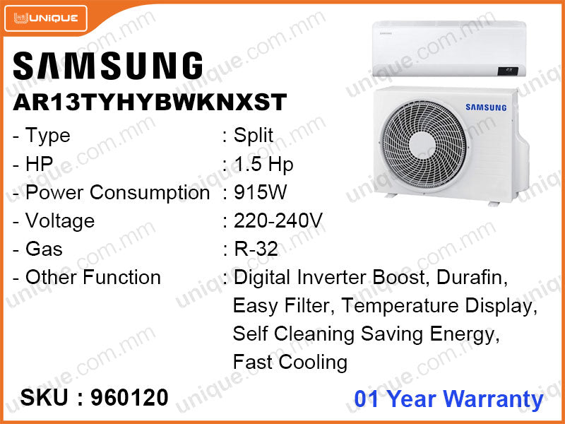 SAMSUNG AR13TYHYBWKNXST Split, 1.5HP Inverter Air Conditioner