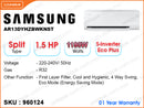SAMSUNG AR13DYHZBWKNST Split, 1.5HP, S-Inverter Eco Plus Air Conditioner