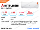 MITSUBISHI MS-JS10VF-PA1 Split, 1HP, Non Inverter Air Conditioner