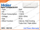 Haier HSU-12VQAC03TF Split, 1.5HP, Inverter Air Conditioner