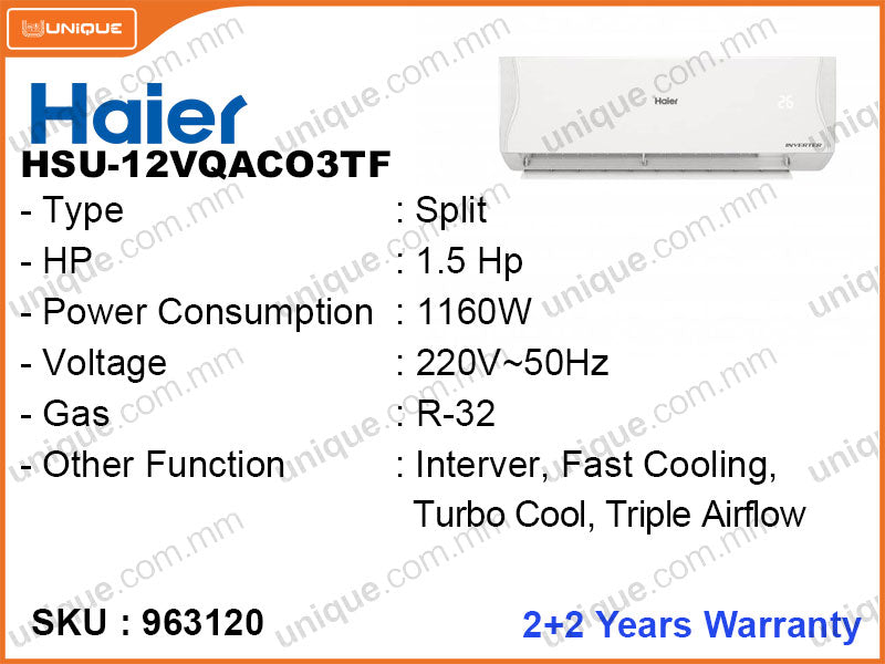 Haier HSU-12VQAC03TF Split, 1.5HP, Inverter Air Conditioner