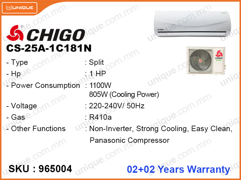 CHIGO CS-25A-1C 181N Split, 1HP, Non Inverter Air Conditioner