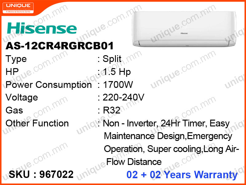 Hisense AS-12CR4RGRCB01 Split, 1.5HP, Non Inverter Air Conditioner