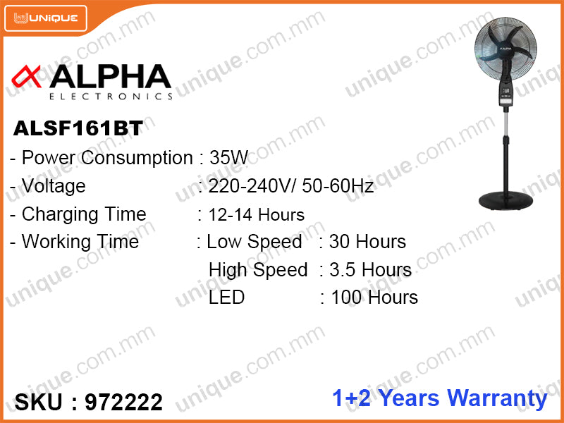 ALPHA ALSF-161BT 16", 35W AC/DC Rechargeable Stand Fan