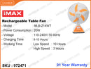 iMAX iM-B-214WT 14", 27W AC/DC Rechargeable Table Fan (Battery Without Warranty)