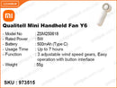 Qualitell Y6 ZSM250618 White Mini Handheld Fan