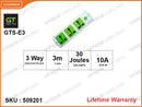 Green Tech GTS-E136/E3 3 Ways,3M,EU Plug Economy Extention Socket