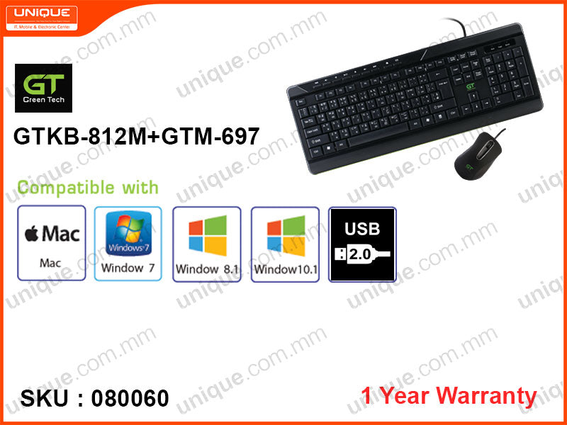 Green Tech GTKB-812M+697 USB Keyboard & Mouse Combo