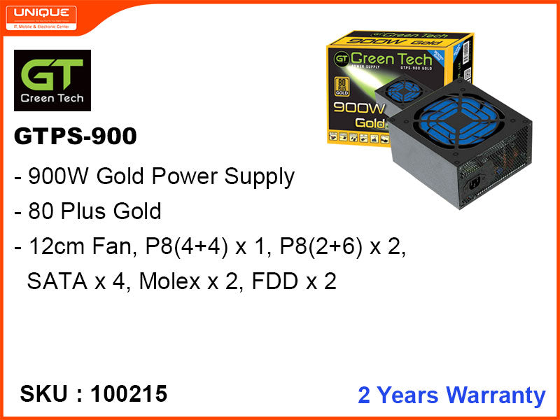 Green Tech GTPS-900 Gold 900W Power Supply (Gold)