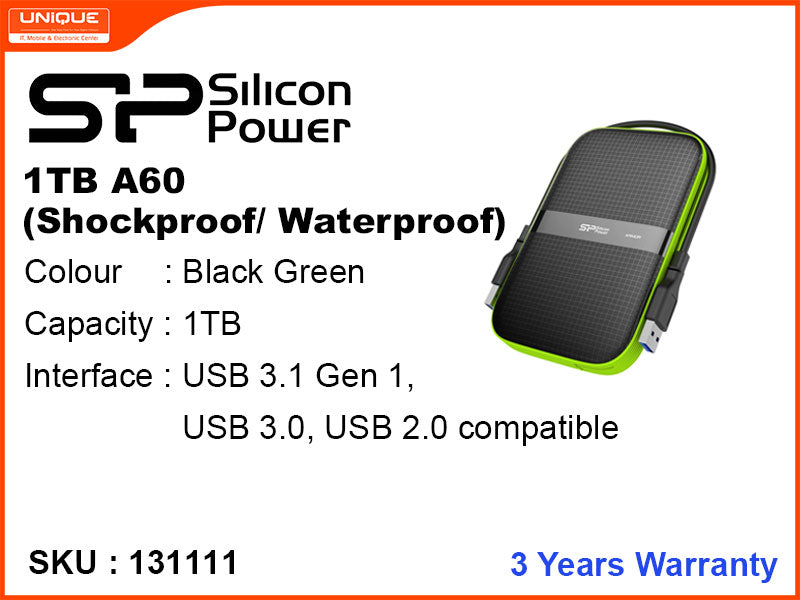 Silicon Power 1TB A60 Black & Green USB 3.0, 3.1, 3.2