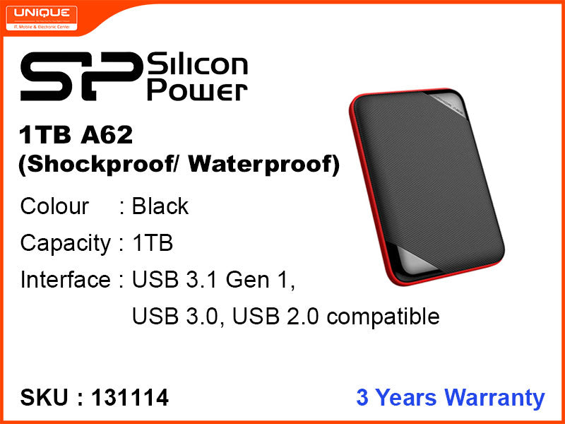 Silicon Power 1TB A62 Black & Red USB 3.0