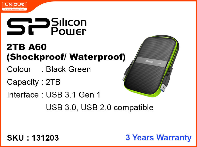 Silicon Power 2TB A60 Black & Green USB 3.0, 3.1, 3.2