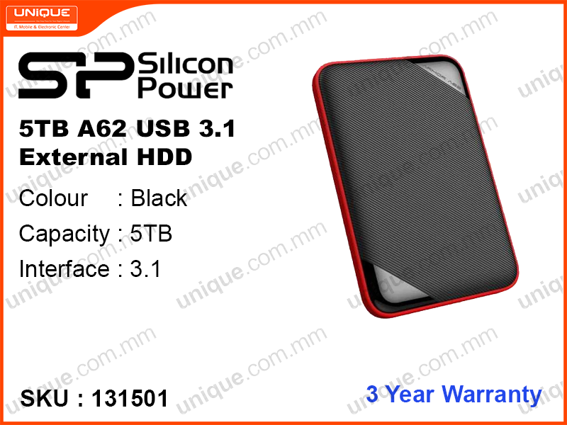 Silicon Power 5TB A62 Black & Red USB 3.1