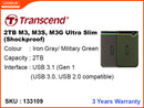 Transcend 2TB M3,H3 Ultra Sliim USB 3.0