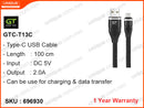 Green Tech GTC-T13C Type-C Cable (Black)