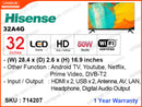 Hisense 32" LED HD Android T2 TV, 32A4G
