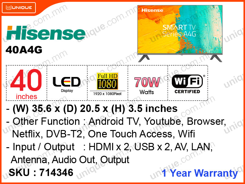Hisense 40'' LED FHD Android TV 40A4G