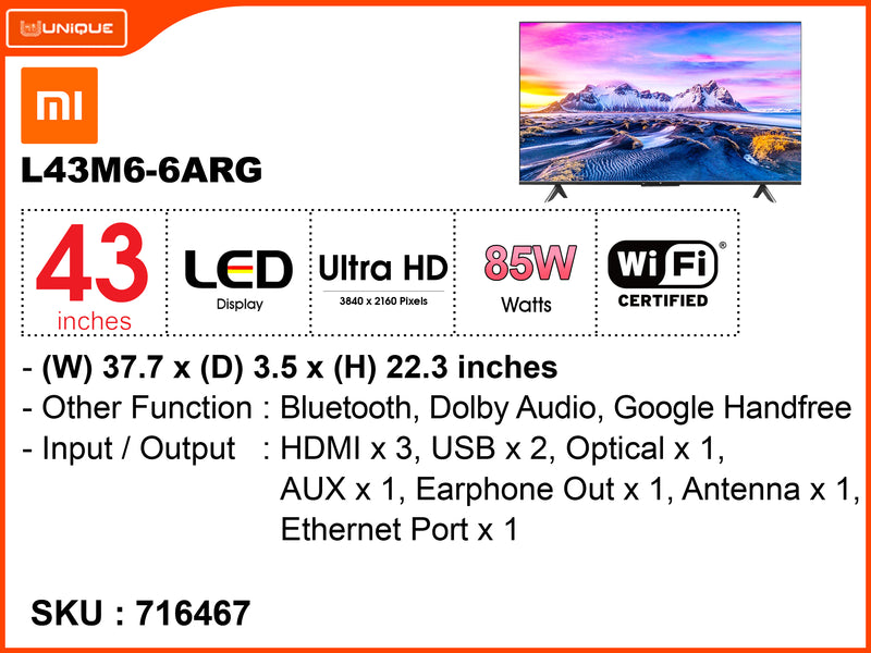 Mi P1 43" L43M6-6ARG 4K Android TV (Global)