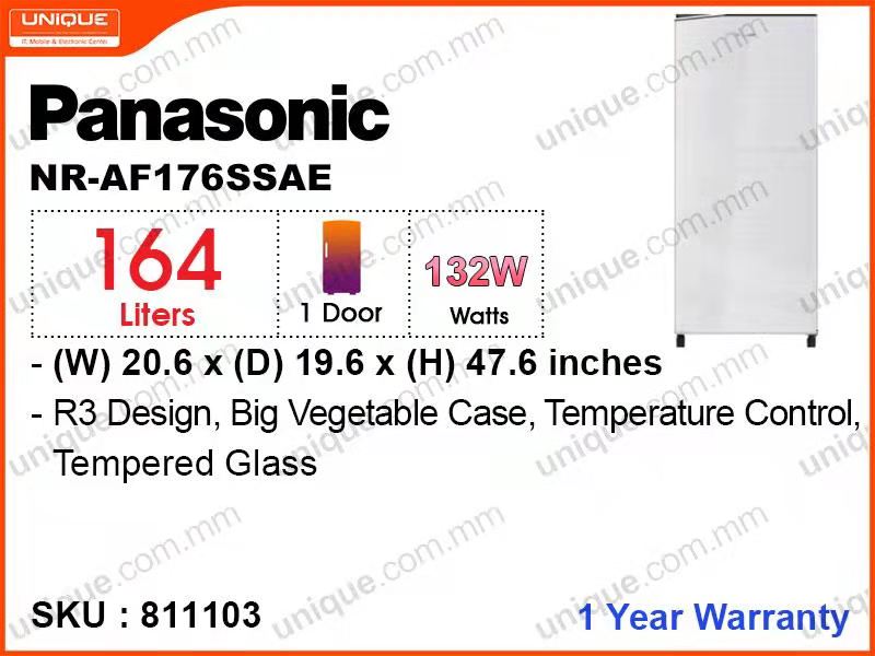Panasonic NR-AF176SSAE 1 Door, 164L Refrigerator