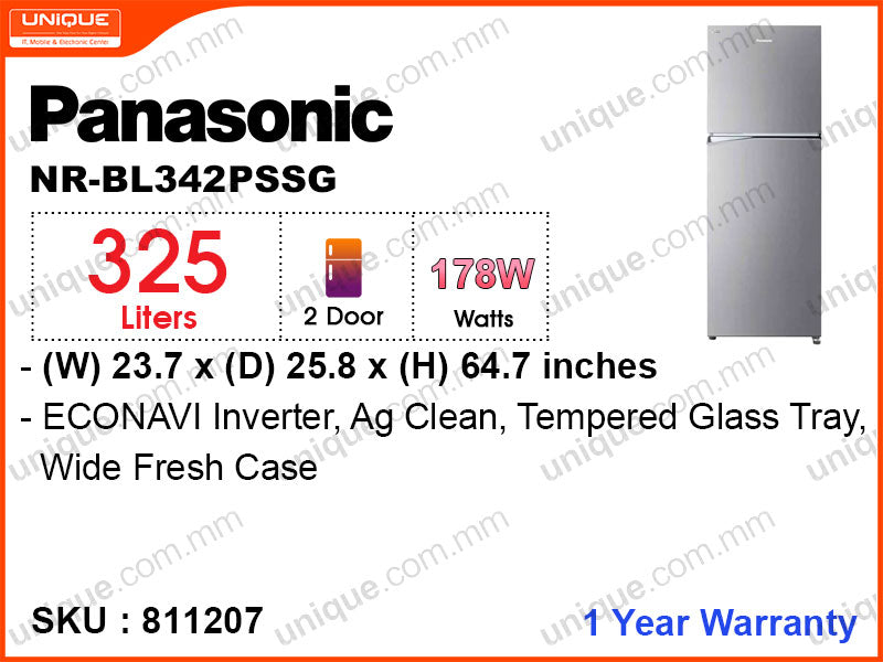 Panasonic NR-BL342PSSG, 325L, 2Door Refrigerator