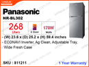 Panasonic NR-BL302, 268L,  2Door Refrigerator
