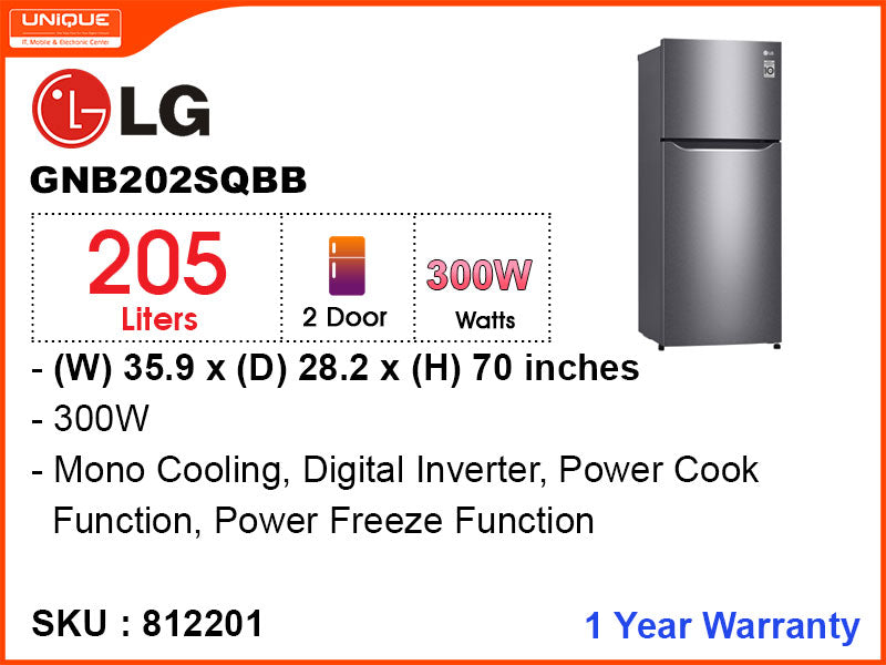 LG Refrigerator GNB202SQBB 2Door,205L