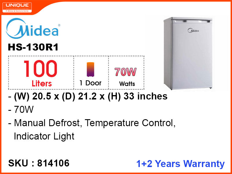 Midea Refrigerator HS-130R1, 1Door, 100L