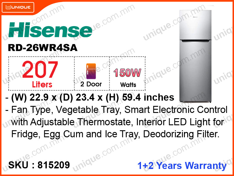 Hisense RD-26WR4SA 2 Door,207L Refrigerator
