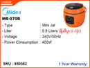 Midea, Baby Rice Cooker, MB-070B 0.8L