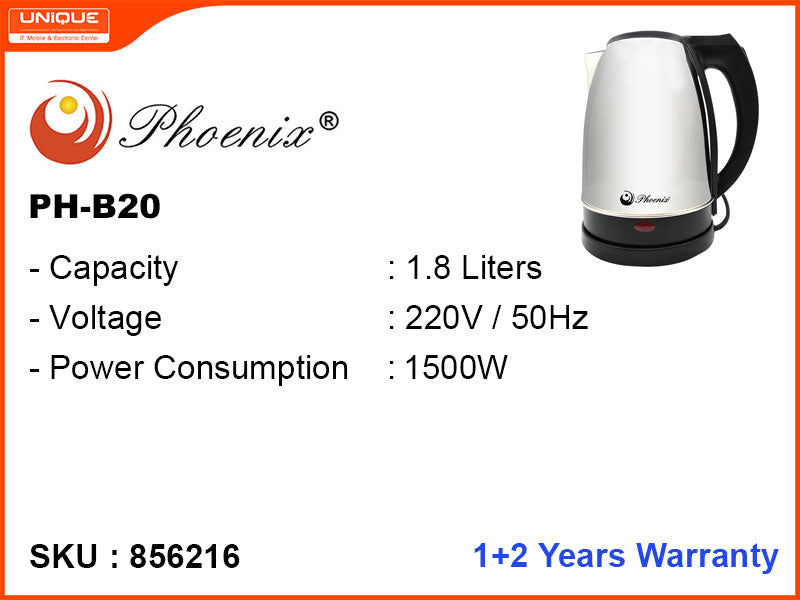 Phoenix Electric Stainless Kettle (PH-B20), 1.8L,1500W