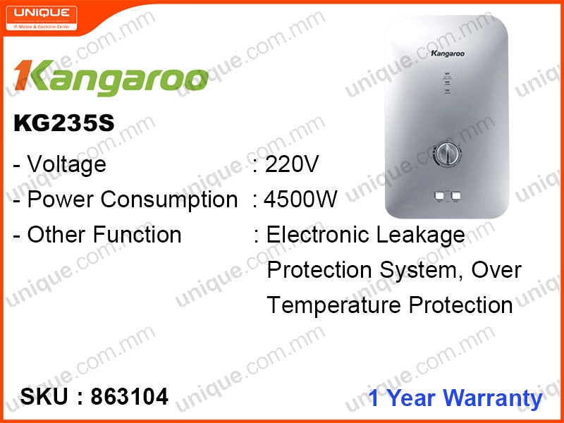 Kangaroo KG235S W/O Pump, 4500W Instant Water Heater