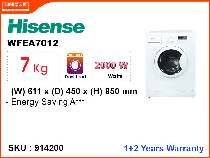 Hisense Washing Machne WEFEA 7012 Fully Auto Front Load, 7kg