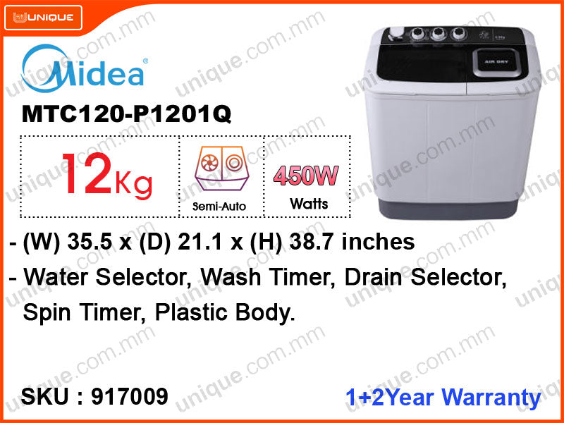 Midea MTC120-P1201Q Semi Auto, 12kg Washing Machine