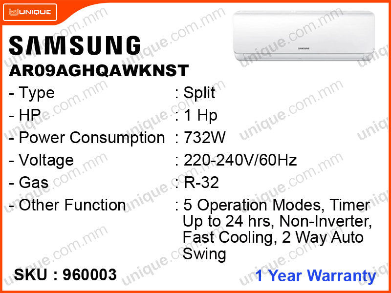 SAMSUNG AR09AGHQAWKNST Split, 1HP, Non Inverter Air Conditioner
