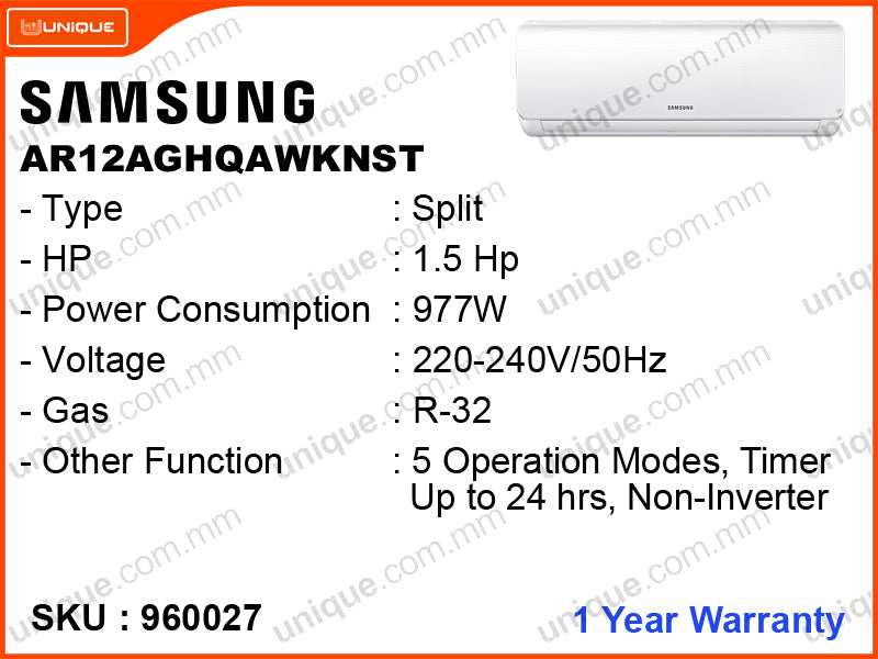 SAMSUNG AR12AGHQAWKNST Split, 1.5Hp, Non Inverter Air Conditioner