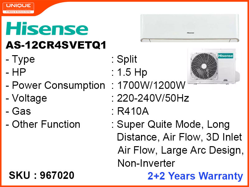 Hisense AS-12CR4SVETQ1 Split, 1.5HP, Non Inverter Air Conditoner