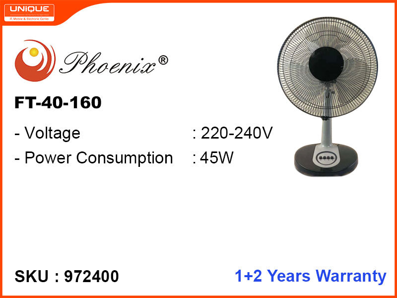 Phoenix Table Fan (FT-40-160),16", 45W